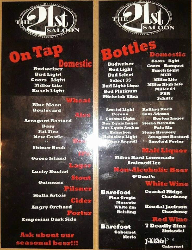 21st Saloon - Omaha, NE menu_pic