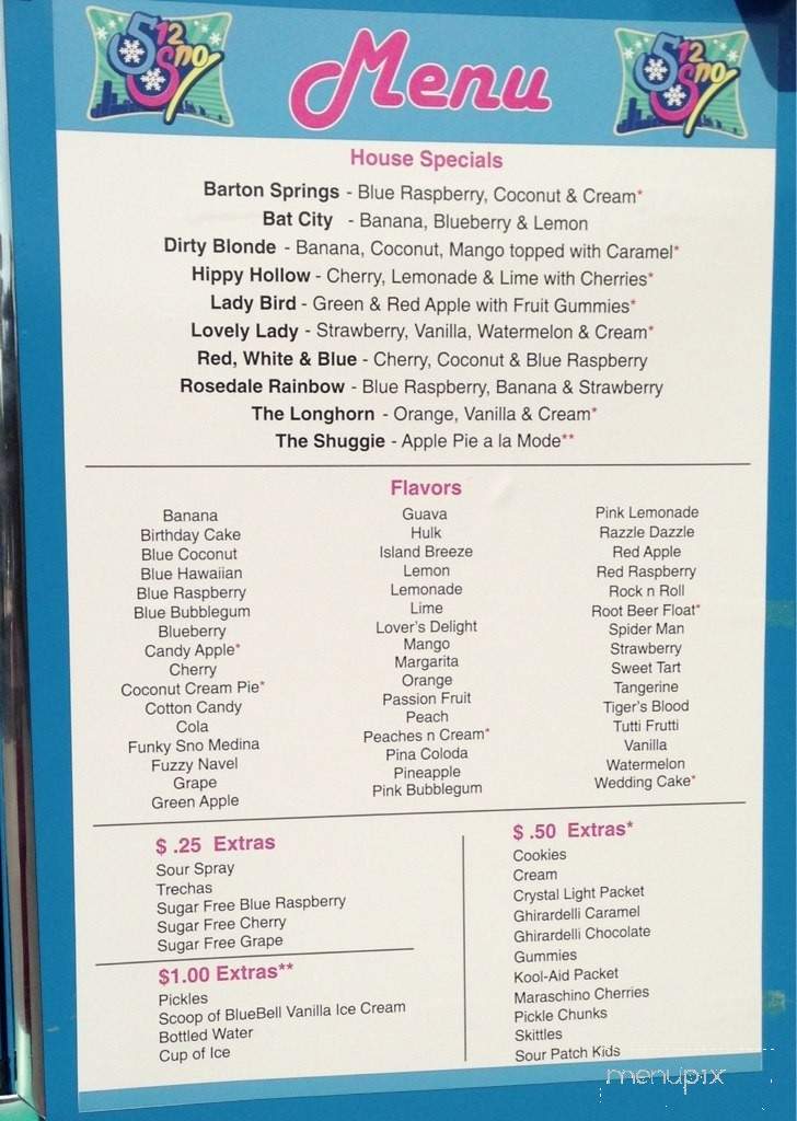 512 SNO - Austin, TX menu_pic