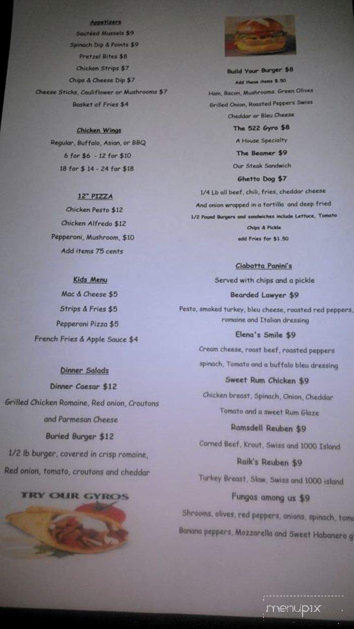522 Pub & Grill - Manistee, MI menu_pic
