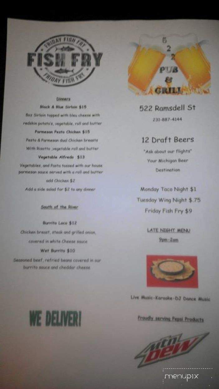 522 Pub & Grill - Manistee, MI menu_pic