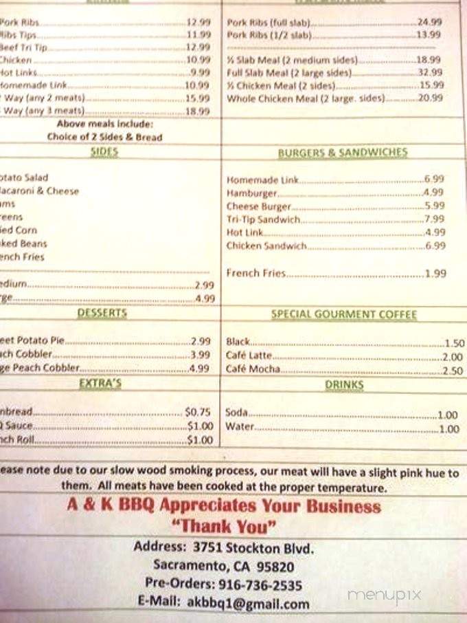 A&K Barbecue - Sacramento, CA menu_pic