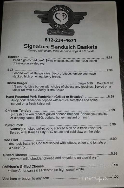 Agape Deli - Terre Haute, IN menu_pic