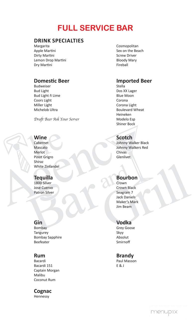 Agency Bar and Grill - Oklahoma City, OK menu_pic