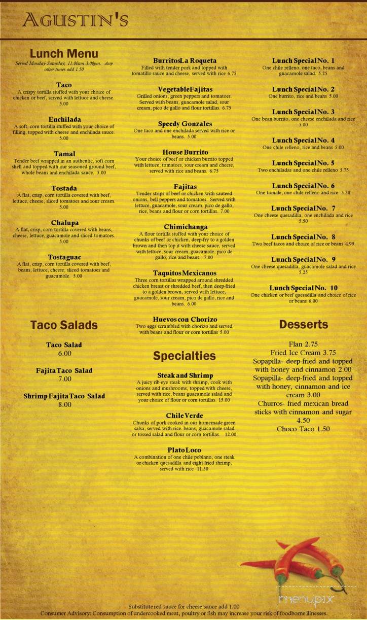 Agustin's Mexican Grill - Shelbyville, IN menu_pic