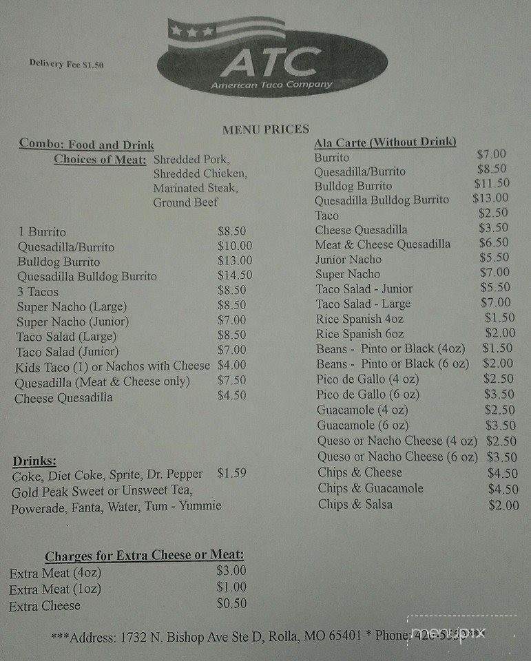 American Taco Company - Rolla, MO menu_pic