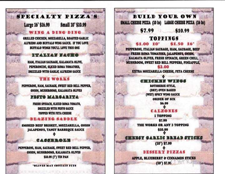 Art's Stone Baked Pizza - Dalhart, TX menu_pic