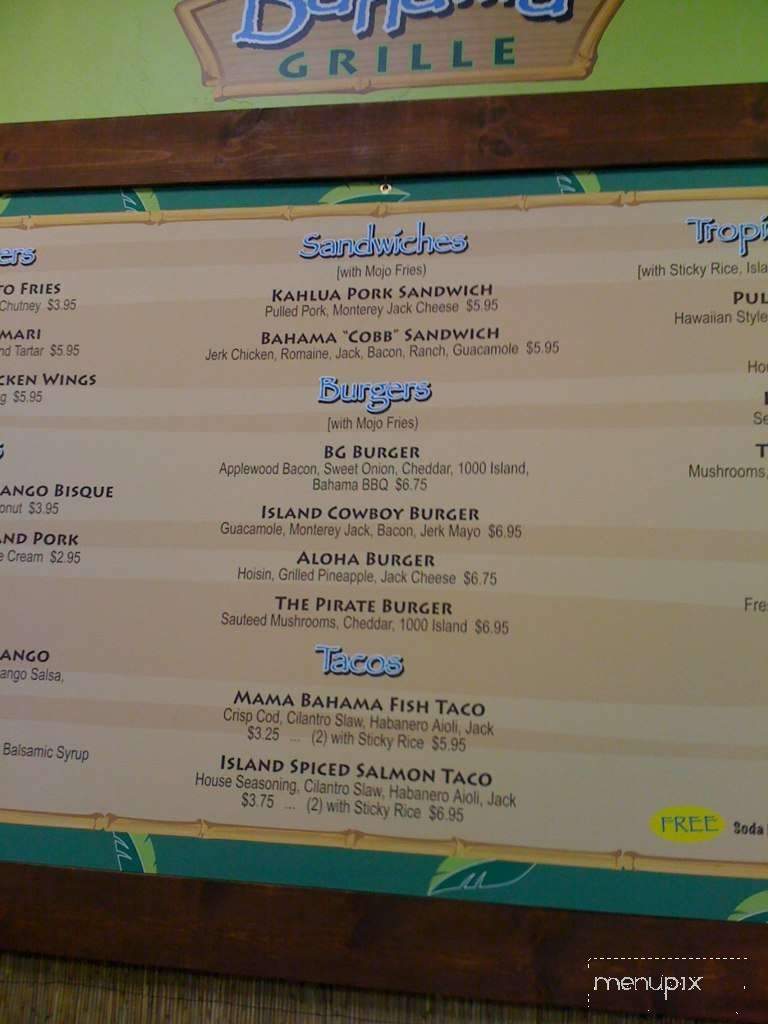 Bahama Grille - Salinas, CA menu_pic