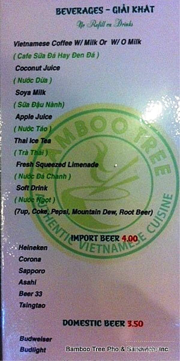 Bamboo Tree Pho and Sandwich - Lynnwood, WA menu_pic