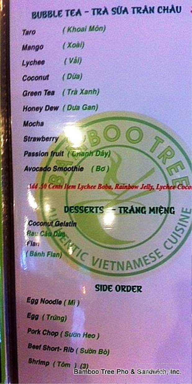 Bamboo Tree Pho and Sandwich - Lynnwood, WA menu_pic