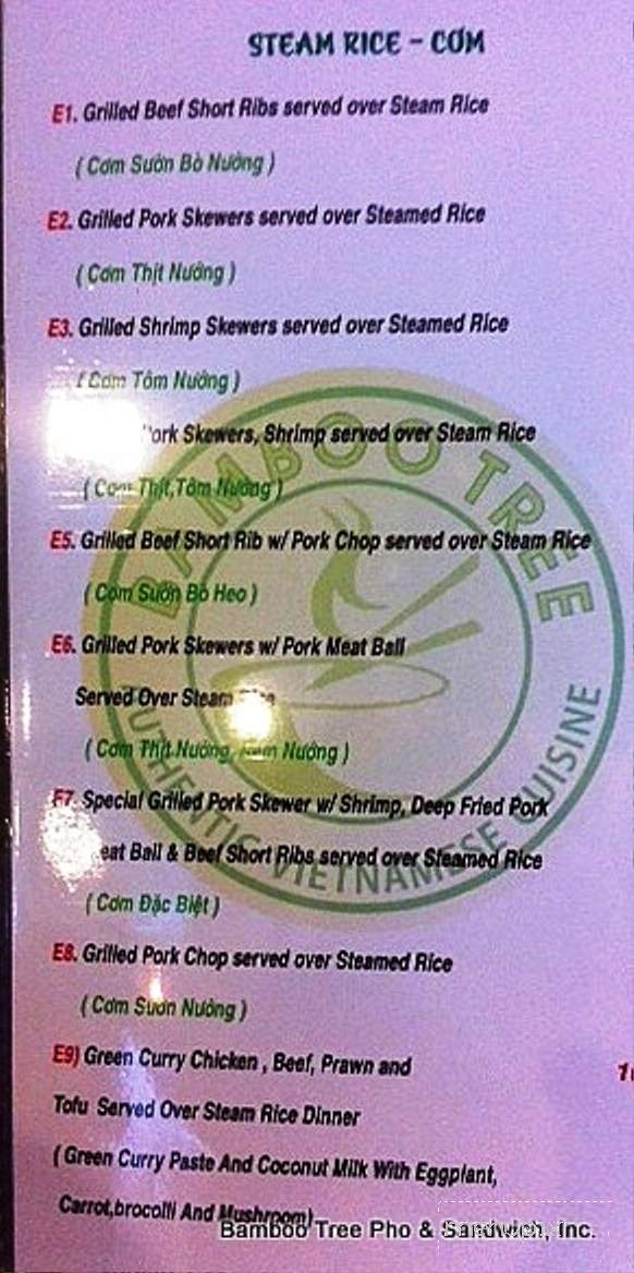 Bamboo Tree Pho and Sandwich - Lynnwood, WA menu_pic