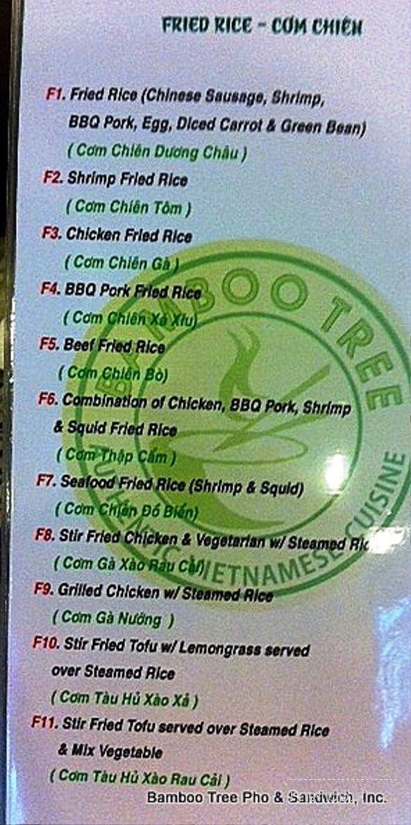 Bamboo Tree Pho and Sandwich - Lynnwood, WA menu_pic