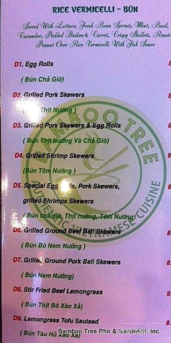 Bamboo Tree Pho and Sandwich - Lynnwood, WA menu_pic