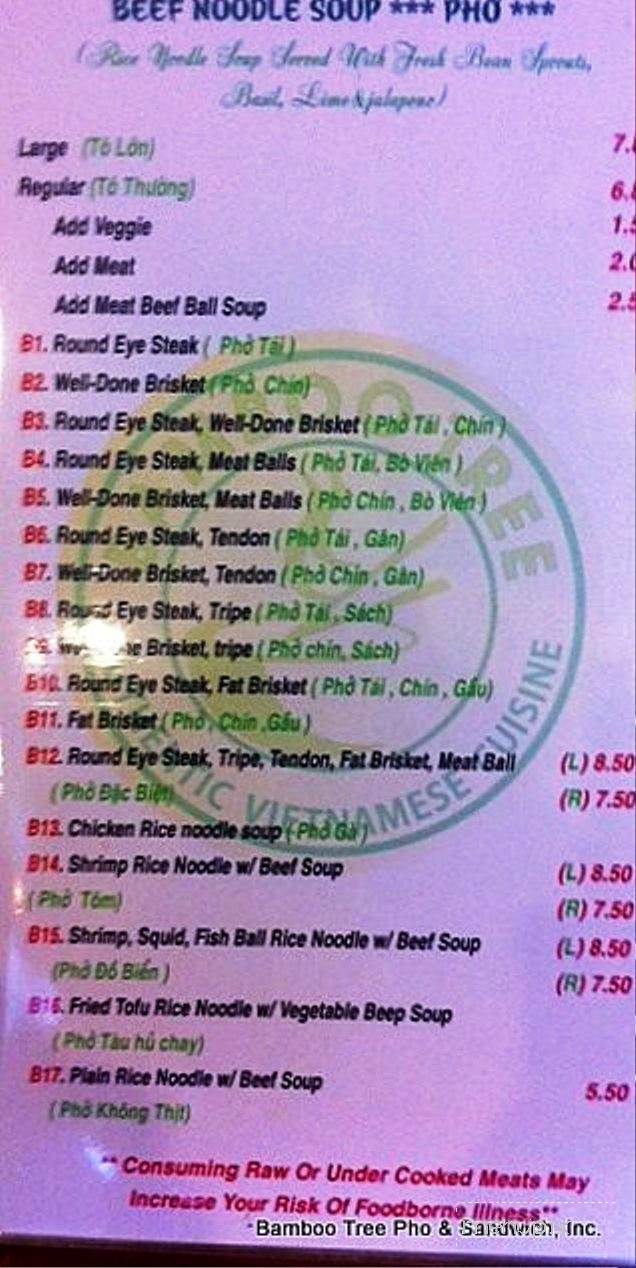 Bamboo Tree Pho and Sandwich - Lynnwood, WA menu_pic