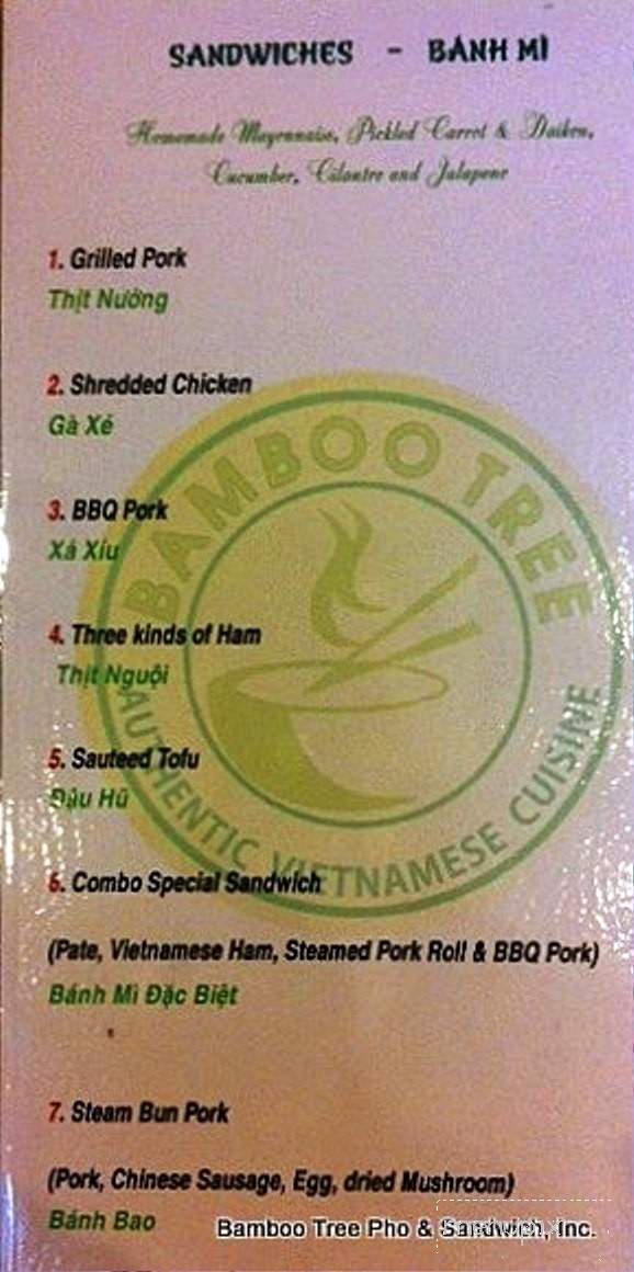 Bamboo Tree Pho and Sandwich - Lynnwood, WA menu_pic