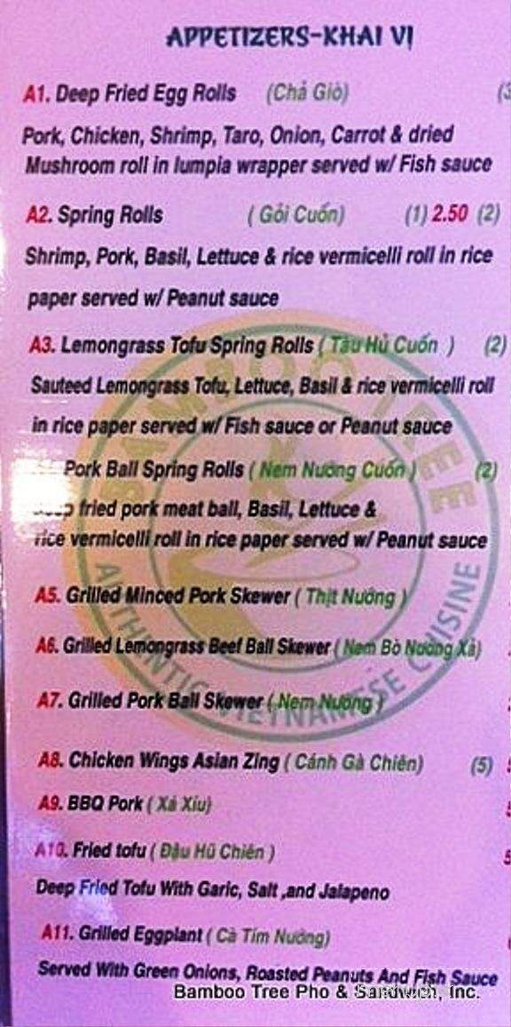 Bamboo Tree Pho and Sandwich - Lynnwood, WA menu_pic