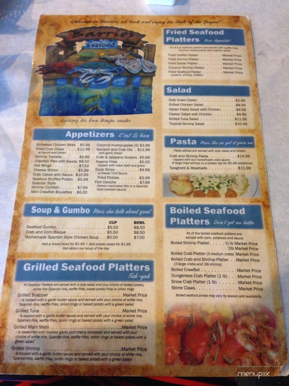 Barrios Seafood Restaurant - Golden Meadow, LA menu_pic