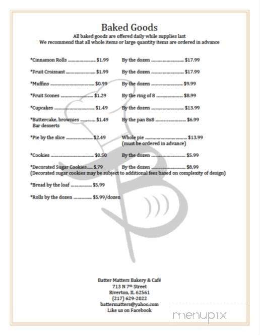 Batter Matters Bakery & Cafe - Riverton, IL menu_pic