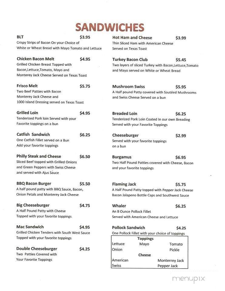 Beck's Family Restaurant & Pub - Burlington, IN menu_pic