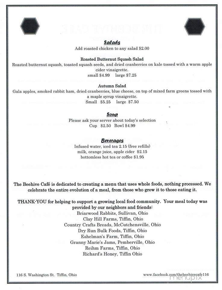 Beehive Cafe - Tiffin, OH menu_pic