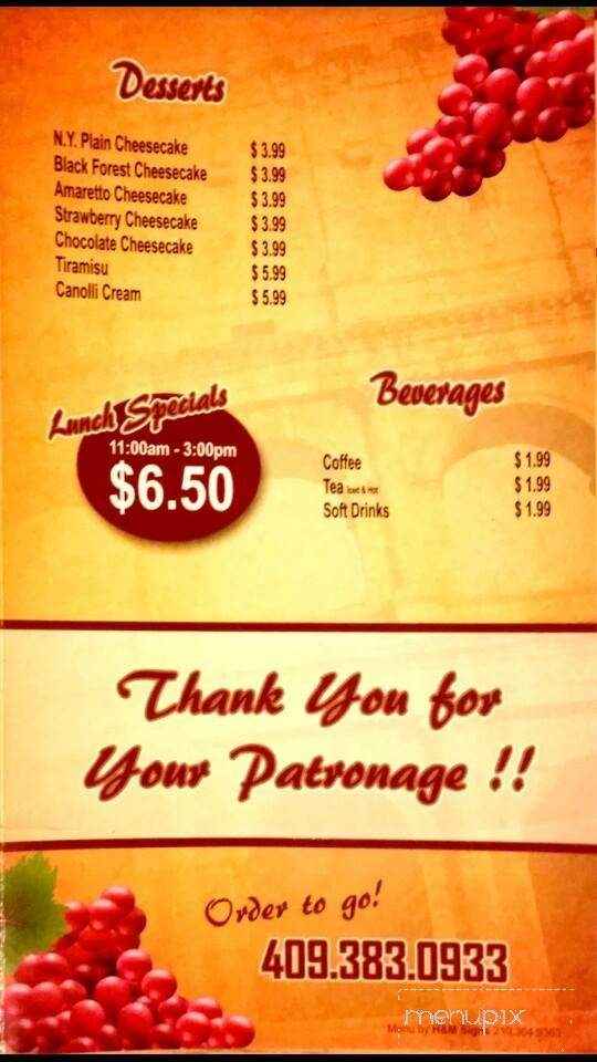 Bella Sera Italian Restaurant & Pizza - Jasper, TX menu_pic
