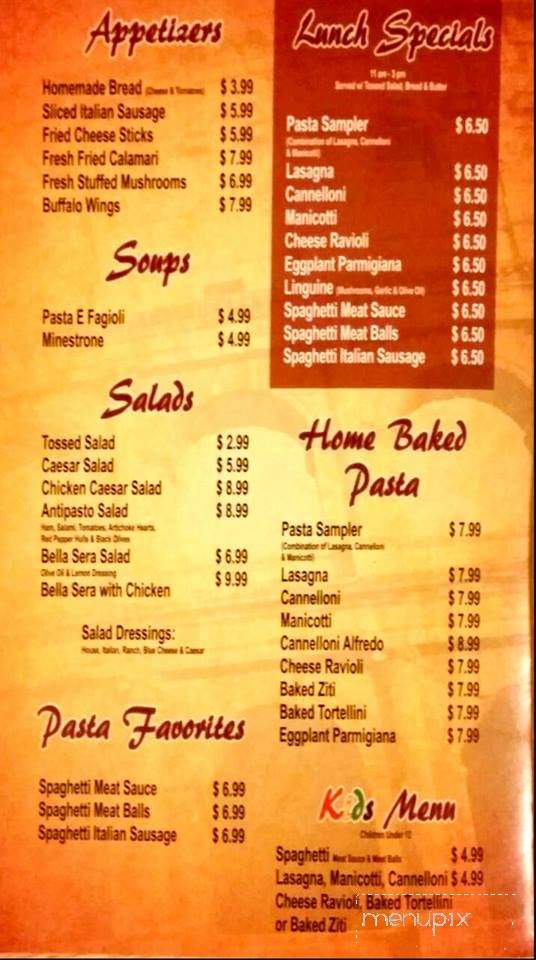 Bella Sera Italian Restaurant & Pizza - Jasper, TX menu_pic