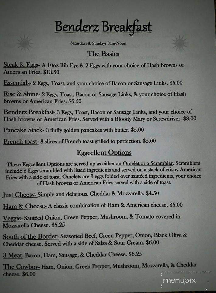 Benderz Bar and Grill - North Mankato, MN menu_pic