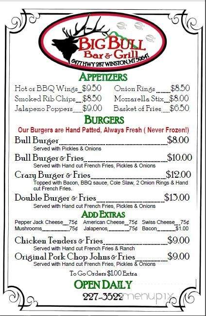 Big Bull Bar & Grill - Townsend, MT menu_pic