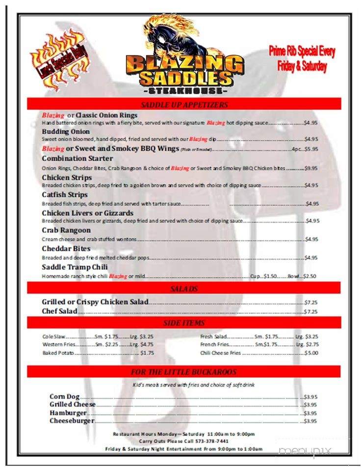 Blazing Saddles - Versailles, MO menu_pic