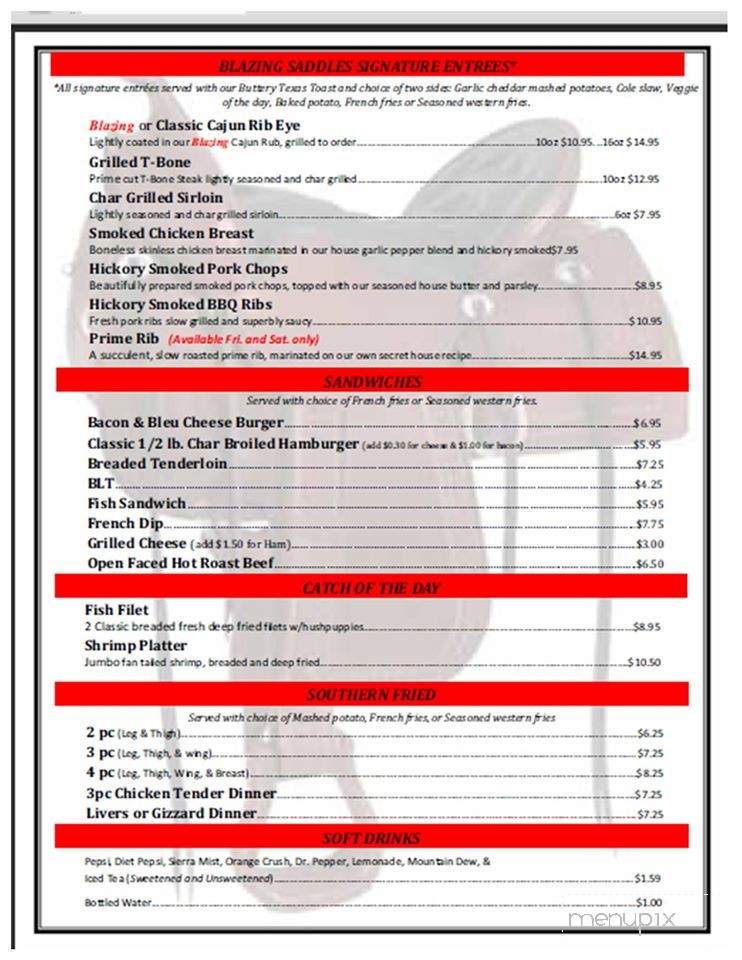 Blazing Saddles - Versailles, MO menu_pic