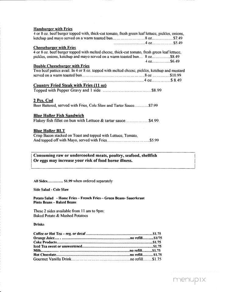 Blue Holler Cafe - Mammoth Cave, KY menu_pic