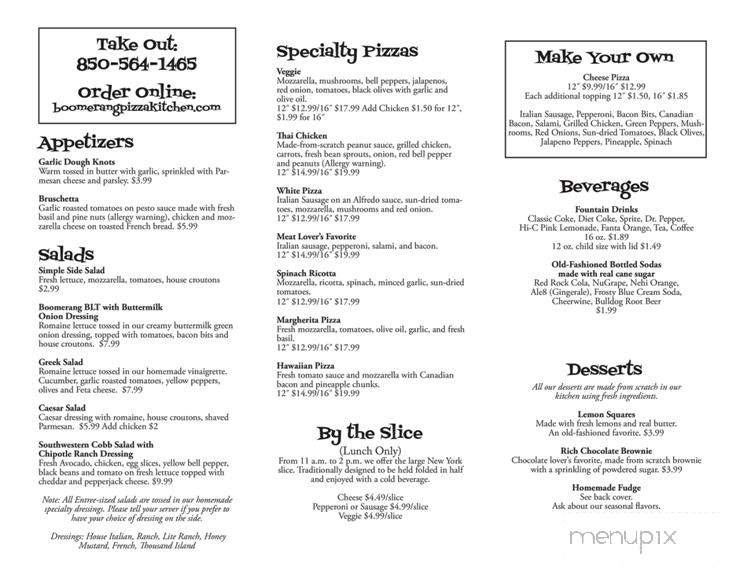 Boomerang Pizza Kitchen - Milton, FL menu_pic