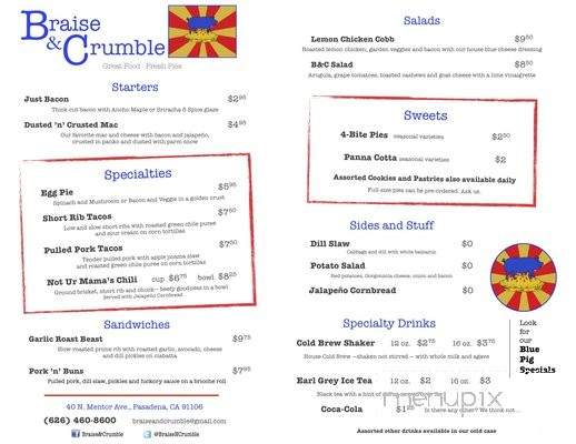 Braise & Crumble Cafe - Pasadena, CA menu_pic