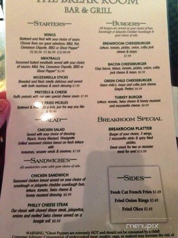 Break Room Bar and Grill - Crowley, TX menu_pic