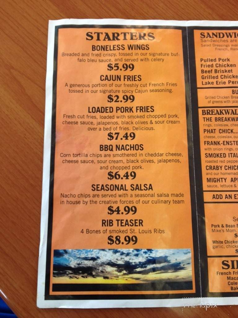Breakwall BBQ - Conneaut, OH menu_pic