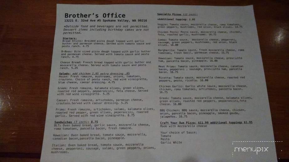 Brother's Office Pizza - Spokane Valley, WA menu_pic