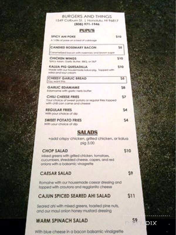 Burgers and Things - Honolulu, HI menu_pic