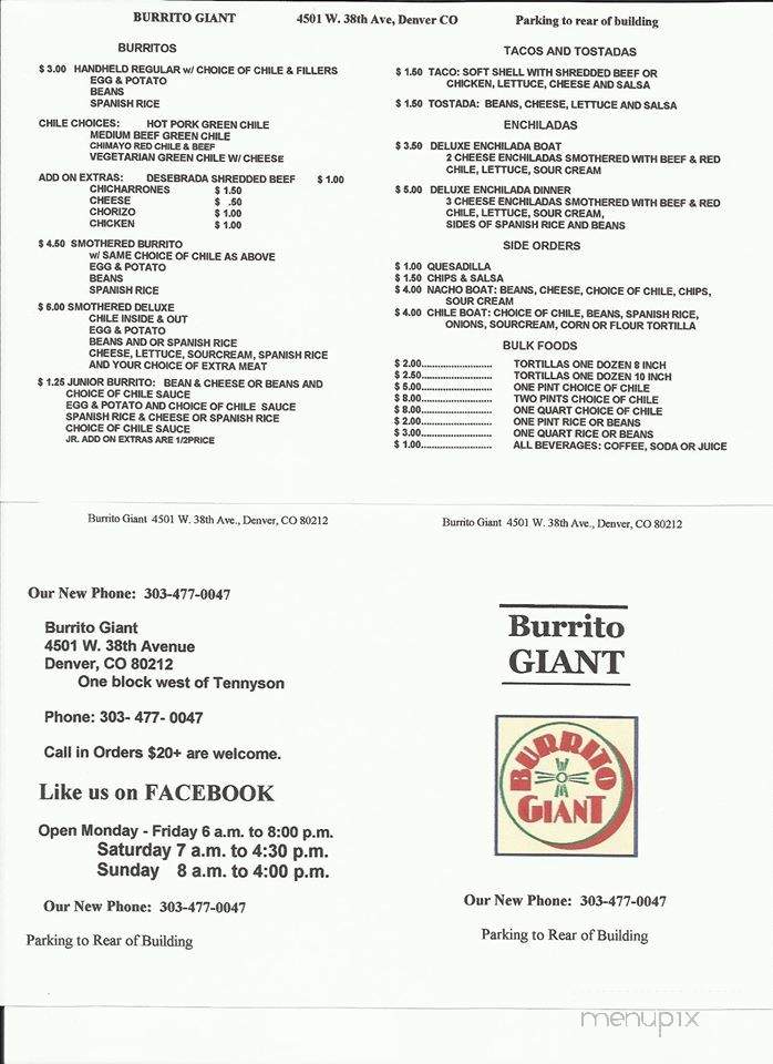 Burrito Giant - Denver, CO menu_pic