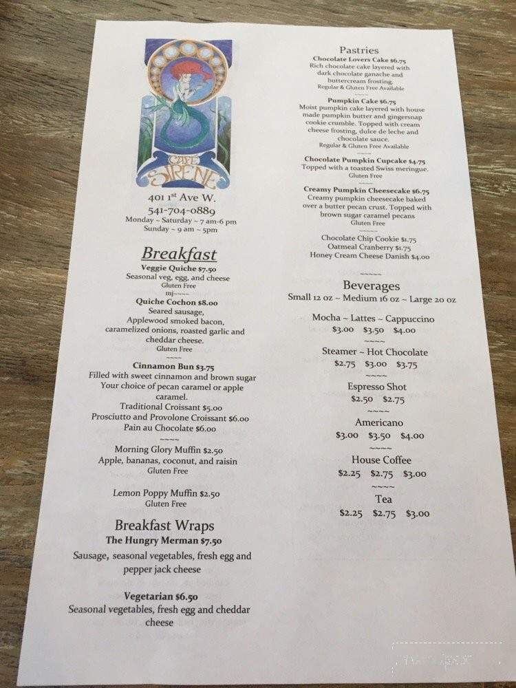 Cafe Sirene - Albany, OR menu_pic
