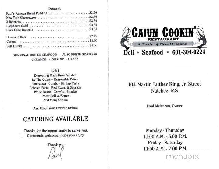 Cajun Cookin - Natchez, MS menu_pic