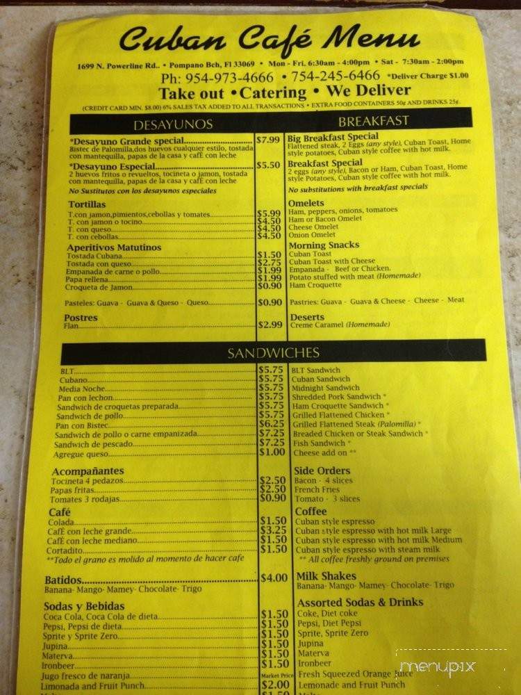 Cedenos Cuban Cafe - Pompano Beach, FL menu_pic