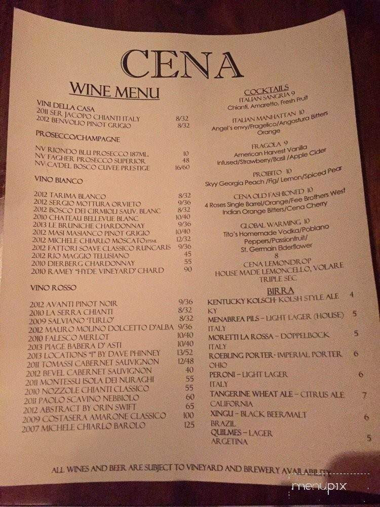 Cena Italian Trattoria - Louisville, KY menu_pic
