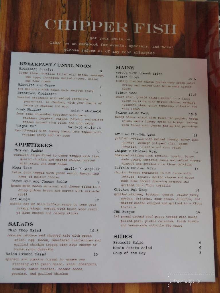 Chipper Fish - Hoonah, AK menu_pic
