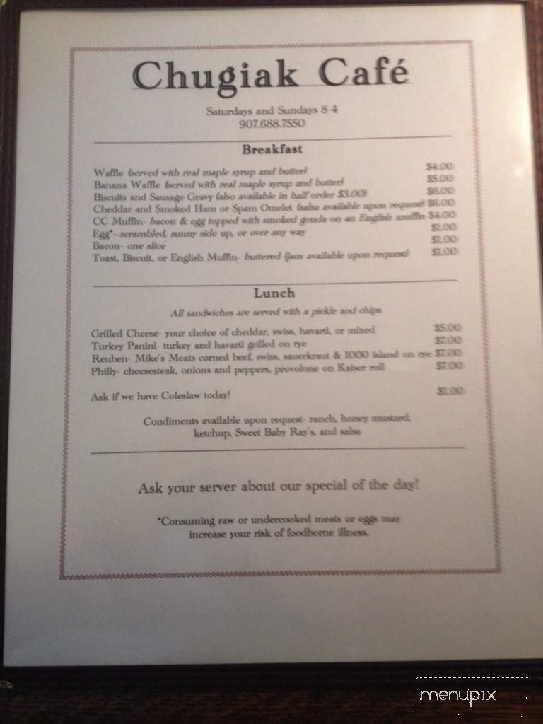Chugiak Cafe' - Anchorage, AK menu_pic