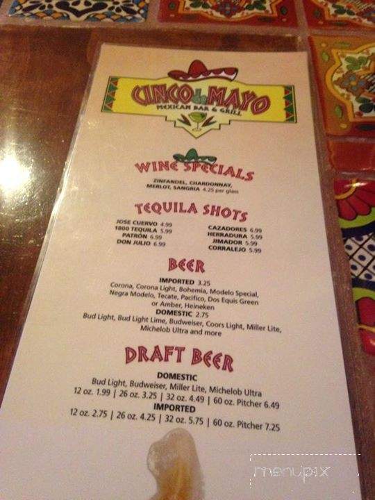 Cinco de Mayo Mexican Bar and Grill - Bardstown, KY menu_pic