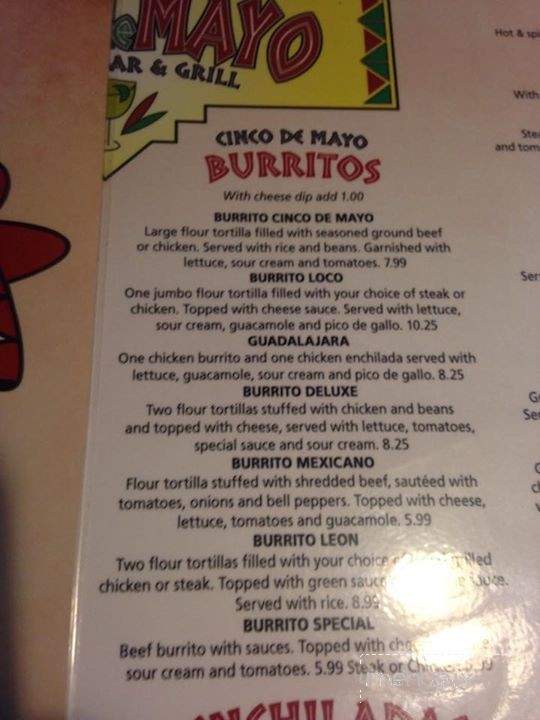 Cinco de Mayo Mexican Bar and Grill - Bardstown, KY menu_pic