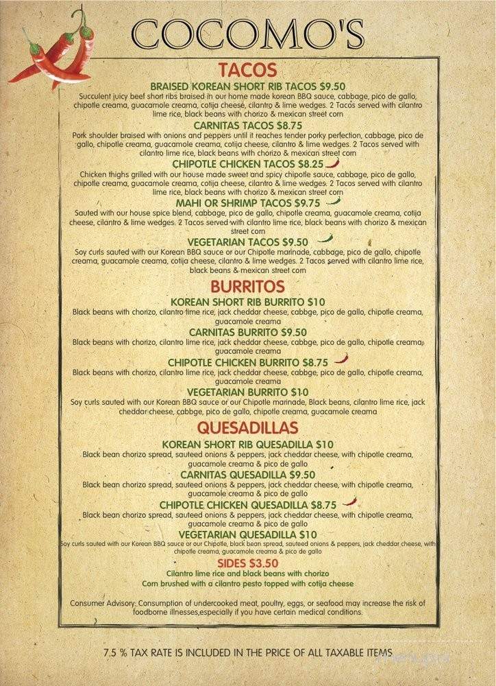 Cocomo's - Marathon, FL menu_pic