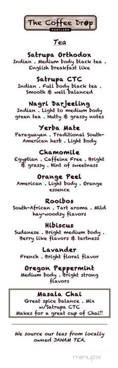 Coffee Drop - Portland, OR menu_pic