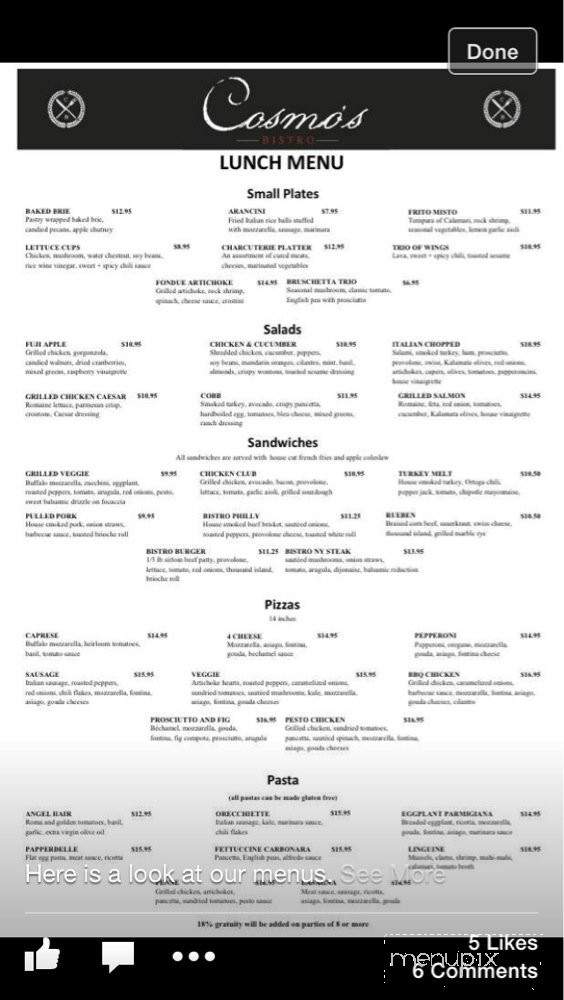 Cosmo's Bistro - Glendora, CA menu_pic