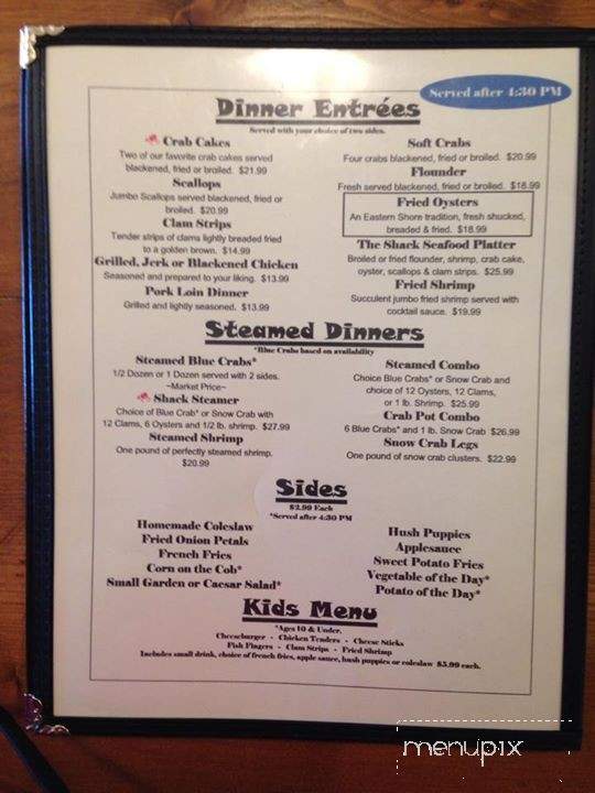 Crab Shack - Chincoteague Island, VA menu_pic