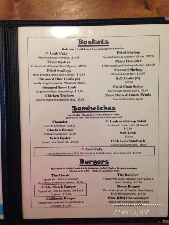 Crab Shack - Chincoteague Island, VA menu_pic